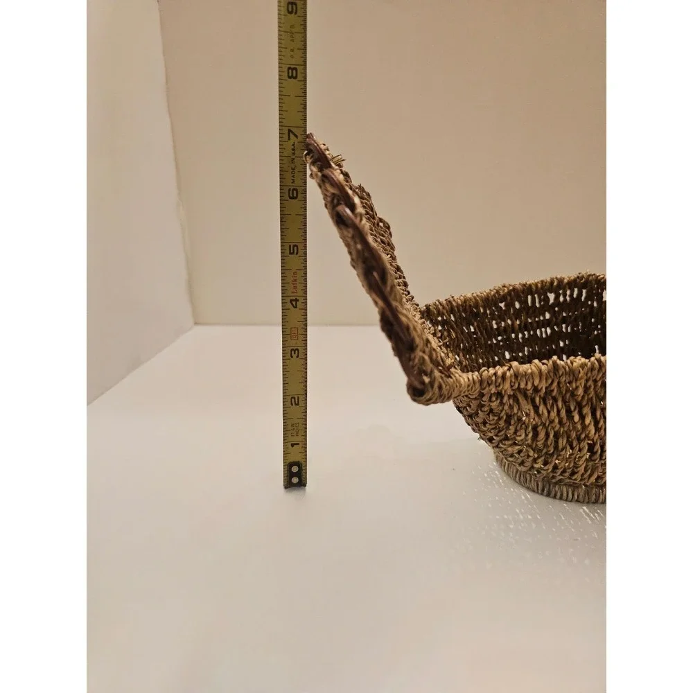 Vtg Woven Wicker Turkey Basket Thanksgiving‎ Fall Decor Rustic Brown 9in